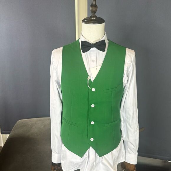 Men’s Green Prom Party Groomsmen Casual V-Neck Vest Size 32 NEW - Picture 1 of 7